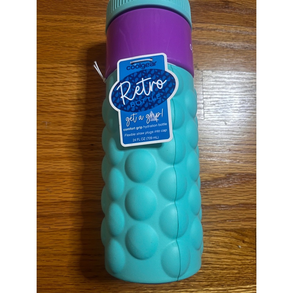 Coolgear Retro Bubble Grip Hydration Bottle 24 Oz Purple Teal Straw